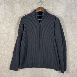 Adolfo Dominguez Sweater Womens Small Gray Zip Mock Neck Wool Blend Ribbed Knit